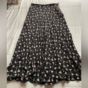 Vintage Black Floral Rayon Maxi Skirt 6 Witchy Whimsigoth Dark Romantic Fairy